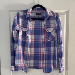 Express Casual Blue and Pink Plaid Shirt